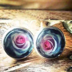 Ohrstecker Cabochonschmuck rosa weiße Rosen