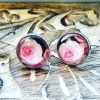 Ohrstecker Cabochonschmuck rosa weiße Rosen