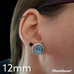 Ohrstecker Cabochonschmuck rosa Blumen im Himmel Unikat