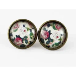 Ohrstecker mit Blumen und Rosen, nostalgisch für Hochzeit und Braut, in altrosa, rosa, grün und blau