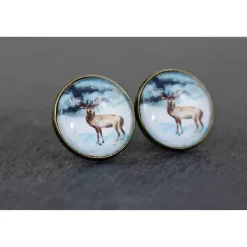 Ohrstecker oder Ohrhänger mit Hirsch, blau und weiß, Winter, Schmuck für Frauen