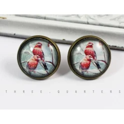 Ohrstecker, Vögel, Winter, retro, antik bronze, vintage, nostalgisch, Vogel, Weihnachten, Glas, rund, Natur, Geschenk, Hippie, Design