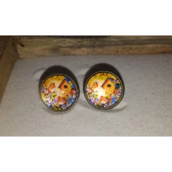 Ohrstecker Vogel am Vogelhaus orange Herbst Schmuck Cabochon