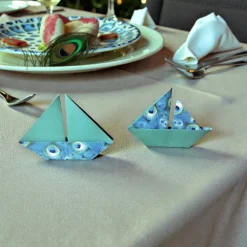 Origami Segelboote Tischdeko Pfau Feder Blau Grün – Für Konfirmation, Taufe & Hochzeit (10 Stück)