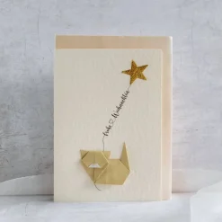 Origami Weihnachtskarte Katze mit Stern - Handgemachte 3D Karte Katze zu Weihnachten - Besondere Weihnachtskarte