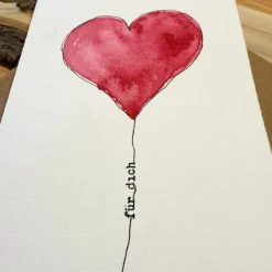 Original Aquarellkarte mit süßem Herz. Perfekt für Valentin oder Muttertag. Faltkarte mit Kuvert
