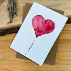 Original Aquarellkarte mit süßem Herz. Perfekt für Valentin oder Muttertag. Faltkarte mit Kuvert