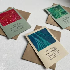 Original Weihnachtskarten Set mit drei handgemachten Karten. Weihnachtliche Grußkarten zum senden von Weihnachtsgrüßen.