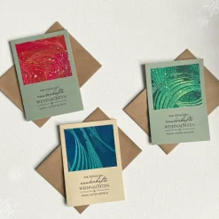 Original Weihnachtskarten Set mit drei handgemachten Karten. Weihnachtliche Grußkarten zum senden von Weihnachtsgrüßen.