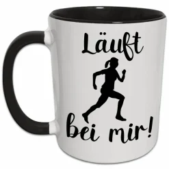 Originelle Geschenke für Läufer | Läuferin Tasse mit Spruch Läuft bei mir | Fitness Marathon Laufen Marathon Joggen Sport Frauen Geschenk