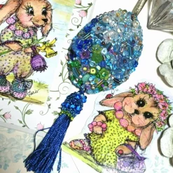 Ornament türkis blau Unikat Perlenstickerei handgemacht Prunkei pompös handmade Baumschmuck Wohndeko