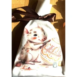 Oster Geschenkbeutel Schwein – handgenähtes Unikat aus Polstervelours