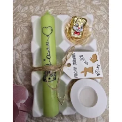 Oster Geschenkset „Osterlicht“ – Kerze mit Kerzenhalter & Schokolade – Frohe Ostern