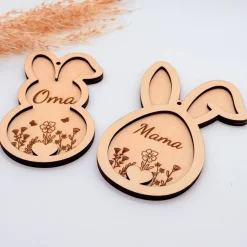 Osteranhänger aus Holz in Ei- & Hasenform – personalisiert mit Namen oder schlicht – natürliche Osterdeko