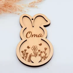 Osteranhänger aus Holz in Ei- & Hasenform – personalisiert mit Namen oder schlicht – natürliche Osterdeko