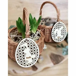 Osteranhänger Rattan Optik / Osterkörbchen mit Anhänger Hase personalisiert