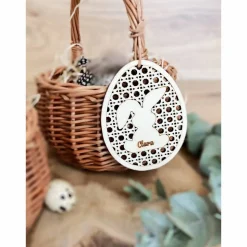 Osteranhänger Rattan Optik / Osterkörbchen mit Anhänger Hase personalisiert