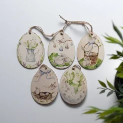 Osteranhänger Set *Happy Easter* aus Holz / Holzeier mit Ostermotiven als Osterdeko, Ostergeschenk oder Geschenkanhänger