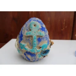 Osterdeko AM STRAND witzige Gestaltung auf einem Keramikei Ostergeschenk Künstler-Ei Osterei maritime Osterdekoration