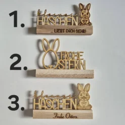 Osterdeko Aufsteller Holz Osterhase Ostergruß Frohe Ostern Lasergravur - Geschenkidee