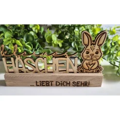 Osterdeko Aufsteller Holz Osterhase Ostergruß Frohe Ostern Lasergravur - Geschenkidee