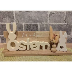 Osterdeko aus Holzklötzchen mit Schriftzug „Ostern“ & Hase aus Raysin – liebevolle Frühlingsdeko