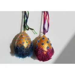 Osterdeko GOLD UND FEDERN 2er Set Ostereier Ostergeschenk Ei Künstler-Ei Osterei