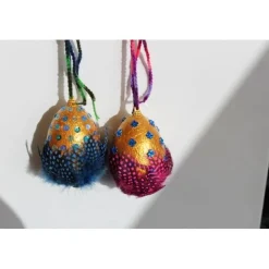 Osterdeko GOLD UND FEDERN 2er Set Ostereier Ostergeschenk Ei Künstler-Ei Osterei