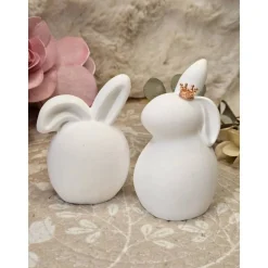 Osterdeko Hasen aus Raysin – Weiß, mit Krone in Gold, Roségold oder Silber, Geschenkidee