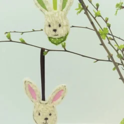 Osterdeko Hasenkopf Anhänger – Niedlicher Osterhase aus Teddyplüsch für den Osterstrauch