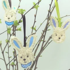 Osterdeko Hasenkopf Anhänger – Niedlicher Osterhase aus Teddyplüsch für den Osterstrauch
