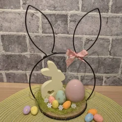 Osterdeko Hasenkopf aus Metall mit Raysin-Hase & Porzellanei – Frühlingsdeko Tischdeko Ostern
