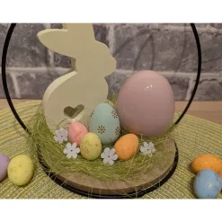 Osterdeko Hasenkopf aus Metall mit Raysin-Hase & Porzellanei – Frühlingsdeko Tischdeko Ostern