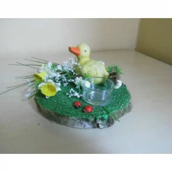 Osterdeko Küken im Garten auf Baumscheibe – Geldgeschenk & Teelicht – Unikat Tischdeko Ostern