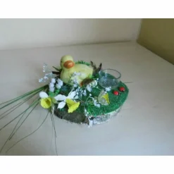 Osterdeko Küken im Garten auf Baumscheibe – Geldgeschenk & Teelicht – Unikat Tischdeko Ostern