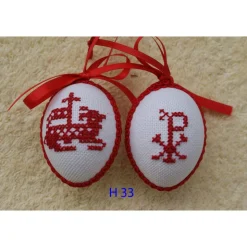 Osterdeko, Kreuzstich Osterei,  religiöses Motiv  Handgestickt, rot-weiß 6cm
