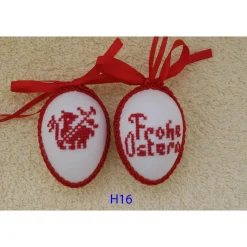 Osterdeko, Kreuzstich Osterei,  religiöses Motiv  Handgestickt, rot-weiß 6cm