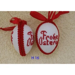 Osterdeko, Kreuzstich Osterei,  religiöses Motiv  Handgestickt, rot-weiß 6cm