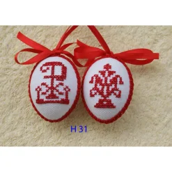 Osterdeko, Kreuzstich Osterei,  religiöses Motiv  Handgestickt, rot-weiß 6cm