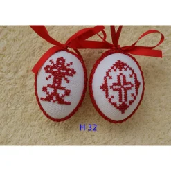 Osterdeko, Kreuzstich Osterei,  religiöses Motiv  Handgestickt, rot-weiß 6cm