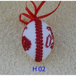 Osterdeko, Kreuzstich Osterei,  Oster Motiv  Handgestickt, rot-weiß 6cm