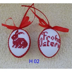 Osterdeko, Kreuzstich Osterei,  Oster Motiv  Handgestickt, rot-weiß 6cm