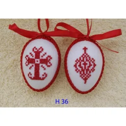 Osterdeko, Kreuzstich Osterei,  religiöses Motiv  Handgestickt, rot-weiß 6cm