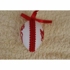Osterdeko, Kreuzstich Osterei,  Oster Motiv  Handgestickt, rot-weiß 6cm