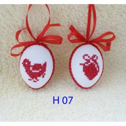 Osterdeko, Kreuzstich Osterei,  Oster Motiv  Handgestickt, rot-weiß 6cm