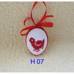 Osterdeko, Kreuzstich Osterei,  Oster Motiv  Handgestickt, rot-weiß 6cm