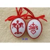 Osterdeko, Kreuzstich Osterei,  religiöses Motiv  Handgestickt, rot-weiß 6cm