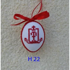 Osterdeko, Kreuzstich Osterei,  religiöses Motiv  Handgestickt, rot-weiß 6cm