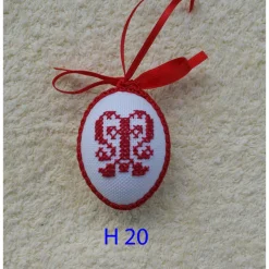 Osterdeko, Kreuzstich Osterei,  religiöses Motiv  Handgestickt, rot-weiß 6cm