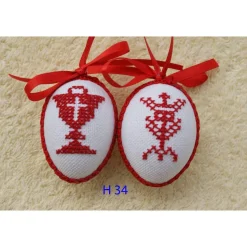 Osterdeko, Kreuzstich Osterei,  religiöses Motiv  Handgestickt, rot-weiß 6cm